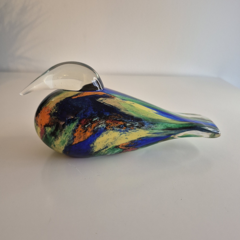 Vintage Hand Blown Multicolor Glass Bird Figurine
